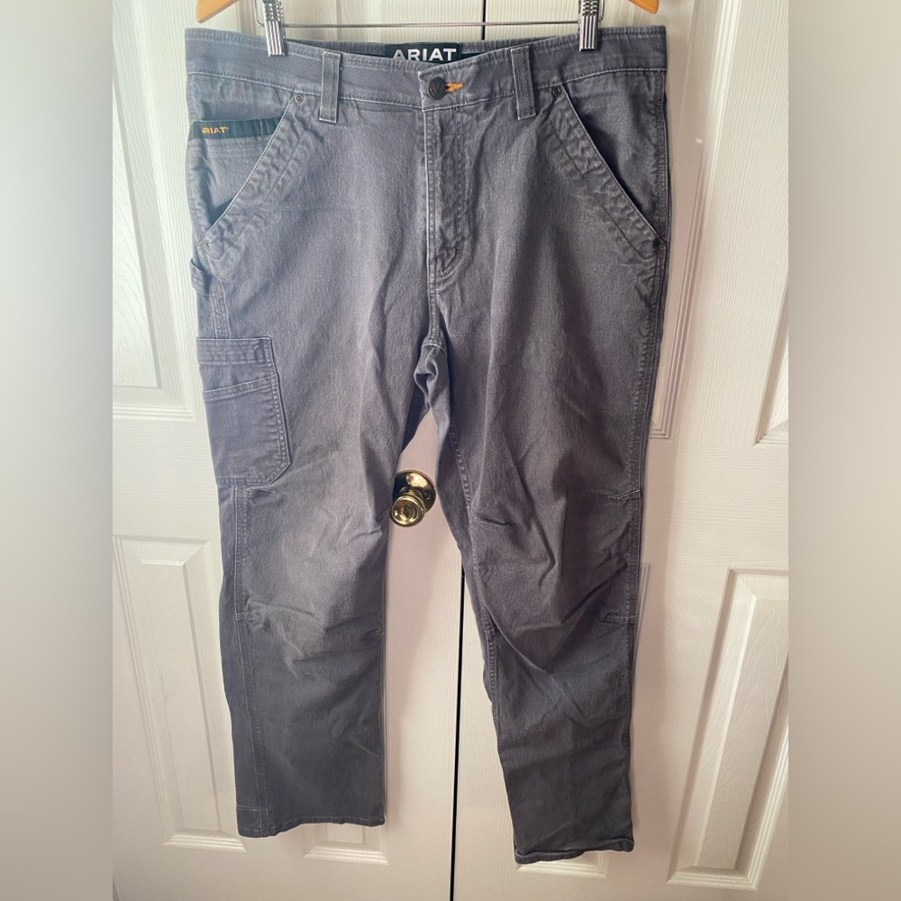 ARIAT REBAR M4 Gray Low-Rise Bootcut Cargo Work Jeans SZ 35